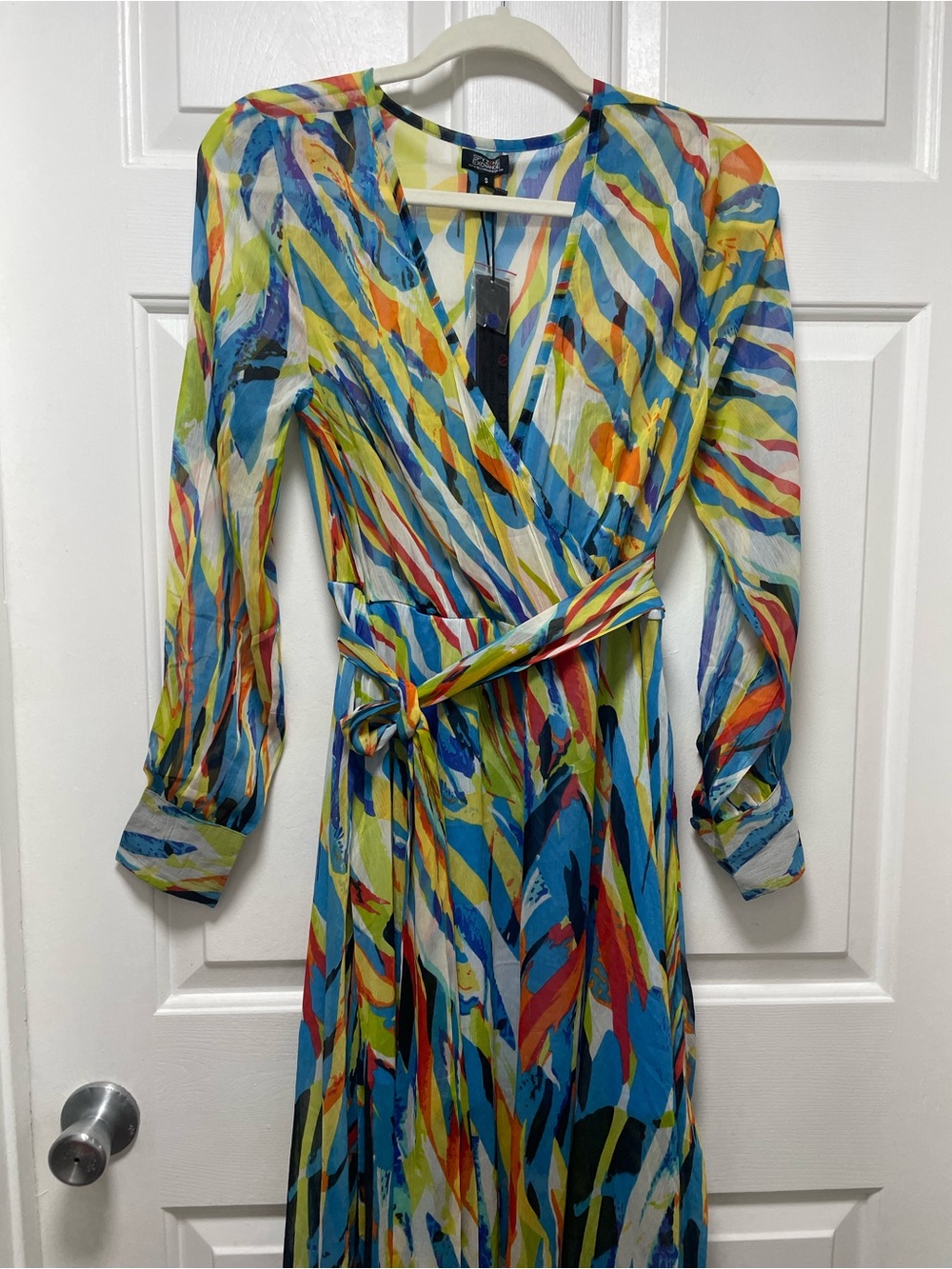 Multi-Color Abstract Wrap Maxi Dress